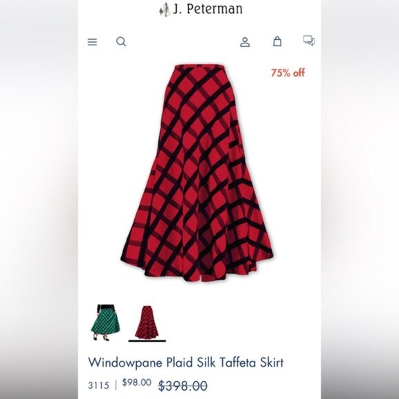 J. Peterman Windowpane Plaid Check Maxi Skirt Silk Blend Red Black Holiday Sz 16 - Picture 4 of 8